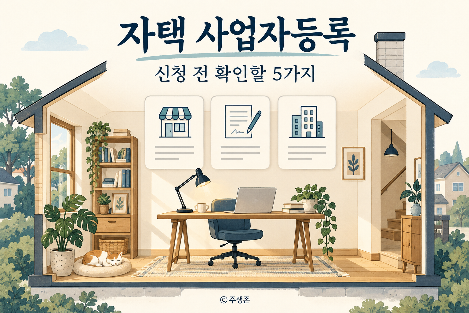 자택 사업자등록 전 업종과 계약서 및 건물 용도를 확인하는 홈오피스 개념도