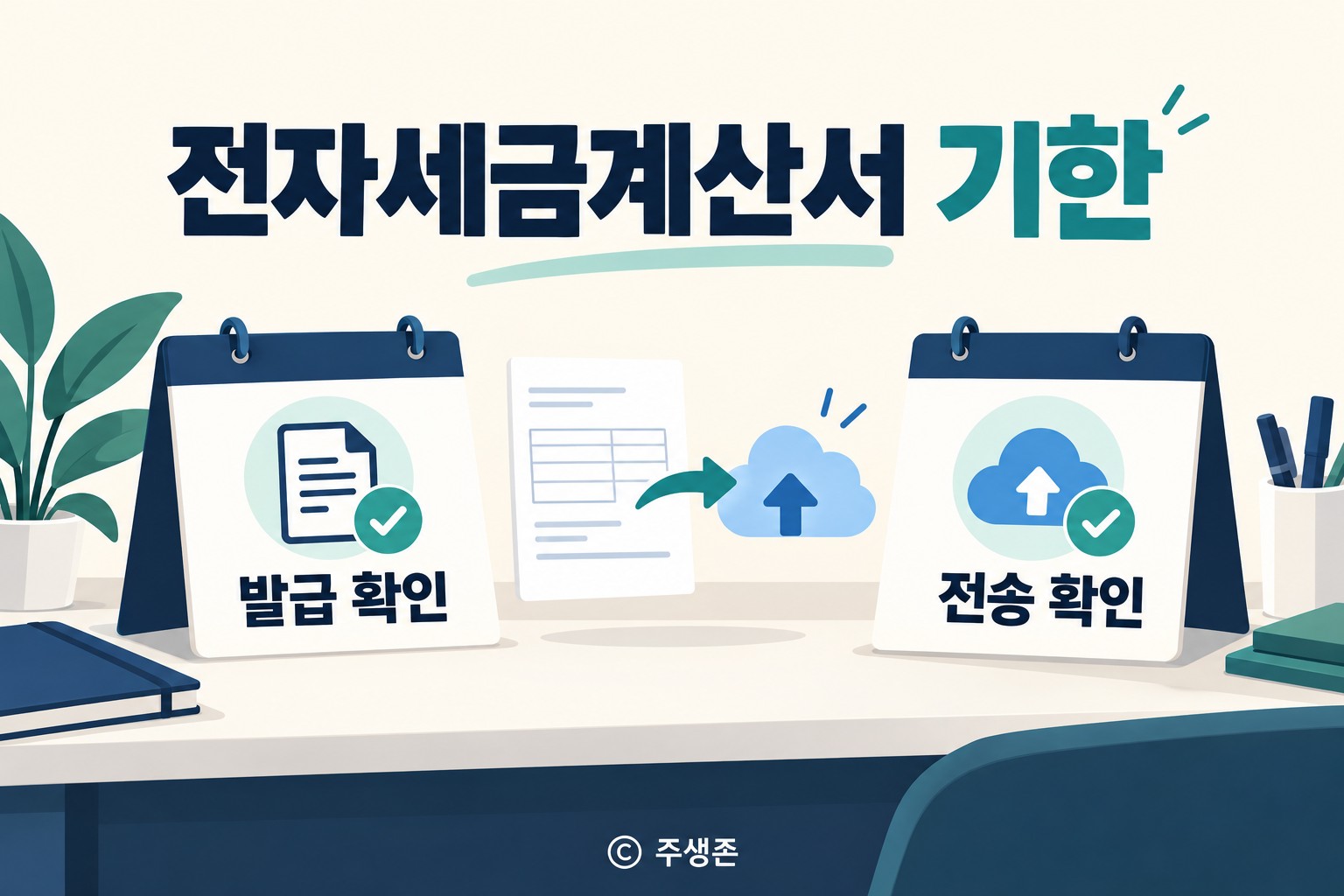 전자세금계산서 발급기한과 전송 확인을 구분한 달력과 문서 그림