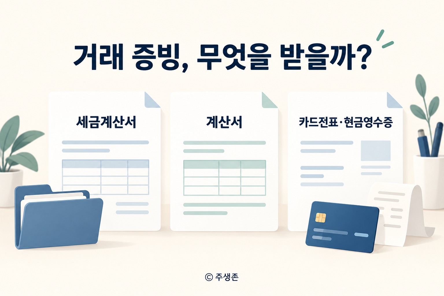 세금계산서 계산서 차이와 카드전표·현금영수증을 세 가지 문서 그림으로 구분한 안내